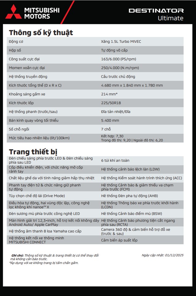 THÔNG SỐ mitsubishi destinator